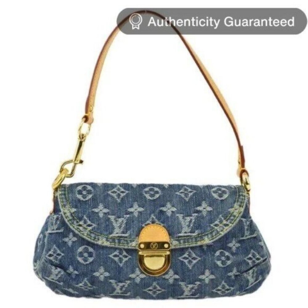 Louis Vuitton Denim Mini Pleaty Vintage Pouch Pochette Bag Monogram LV Purse - Picture 1 of 15